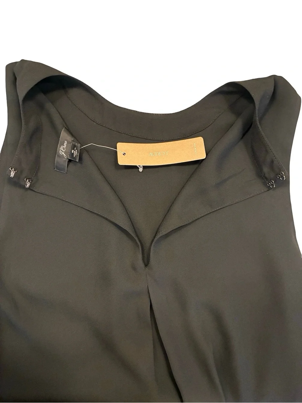 NWT J. CREW black sleeveless tiered drapey blouse, Size 6.